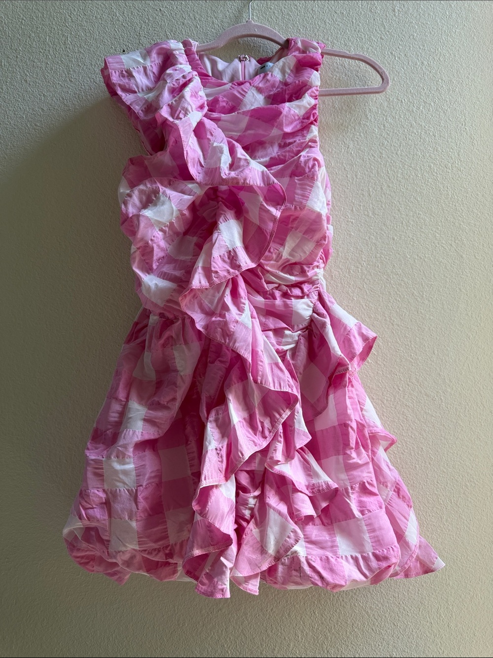 Pink and White Gingham Ruffle Dress